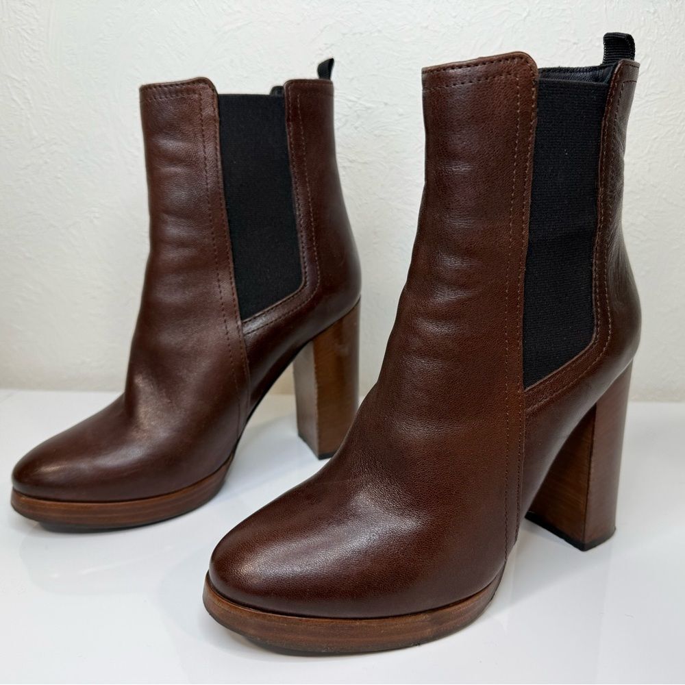 Minelli Brown Leather Chelsea Ankle Boots Stacked Heel Size 35 / US 5 - Picture 6 of 6